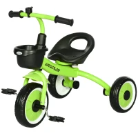 AIYAPLAY Triciclo para Crianças de 2 a 5 anos com Assento Ajustável Cesta Buzina e Pedais e 3 Rodas 70,5x53x58 cm Verde(m-10)