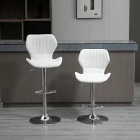 HOMCOM Conjunto de 2 Bancos de Bar Bancos Altos de Cozinha Giratório Altura Ajustável 91,5-113,5cm com Apoio para os Pés e Base de Metal Ø41 cm Branco(m-9)