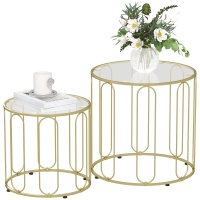 HOMCOM Conjunto de 2 Mesas Auxiliares Tipo Nido con Estructura de Metal y Encimera de Cristal Ø50x50 cm y Ø40x40 cm Dorado