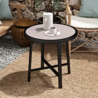 Outsunny Round Small Garden Table, 50.5cm Outdoor Side Table with SPC Tabletop, Metal Frame and Anti-slip Foot Pads for Garden, Balcony, Grey Wood Effect(m-7)