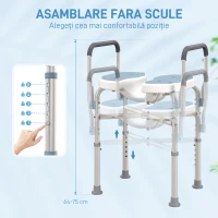 HOMCOM Scaun de Duș cu Brațe, Înălțime Reglabilă și Orificii pentru Scurgerea Apei, 53x36x64-75 cm, Albastru(m-5)