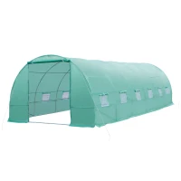 Outsunny Estufa tipo Túnel 8x3x2m Aço e PE 140 g/m² Estufa para Cultivo de Plantas Tomates Verduras com 12 Janelas e Porta Enroláveis Verde(m-11)
