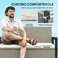 Outsunny Panchina da Giardino 2 Posti con Cassapanca da 151.5L in Rattan con Schienale, Braccioli e Cuscino, Crema(m-7)