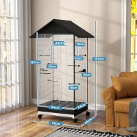 PawHut Gaiola para Pássaros Metálica com com Rodas Bandeja Amovível 4 Portas 2 Comedouros e 8 Poleiros 79x65x155 cm Preto(m-3)