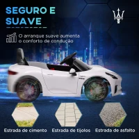 AIYAPLAY Carro Elétrico para Crianças Maserati Gran Turismo Folgore 12V Controlo Remoto Faróis Buzina e Música MP3 98x59x43 cm Branco(m-6)