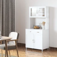 HOMCOM Bufet Înalt de Bucătărie cu Raft pentru Cuptor, Sertar, Uși de Sticlă și Rafturi Reglabile, 80x48x170 cm, Alb(m-10)