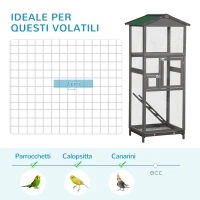 PawHut Gabbia per Uccelli Alta 165cm in Legno da Esterno con 2 Porte e Vassoio Estraibile, Grigio Chiaro(m-6)