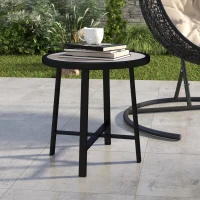 Outsunny Round Small Garden Table, 50.5cm Outdoor Side Table with SPC Tabletop, Metal Frame and Anti-slip Foot Pads for Garden, Balcony, Grey Wood Effect(m-9)