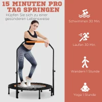 HOMCOM Trampolina Fitnessowa, Składana, Uchwyt Regulowany, Ø102 x 123H cm, do 100 kg, Czarna(m-7)