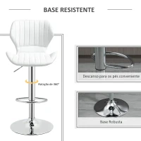 HOMCOM Conjunto de 2 Bancos de Bar Bancos Altos de Cozinha Giratório Altura Ajustável 91,5-113,5cm com Apoio para os Pés e Base de Metal Ø41 cm Branco(m-6)