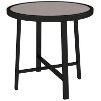 Outsunny Round Small Garden Table, 50.5cm Outdoor Side Table with SPC Tabletop, Metal Frame and Anti-slip Foot Pads for Garden, Balcony, Grey Wood Effect(m-11)