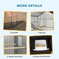 PawHut Metal Bird Cage with Plastic Swing, Perch, Food Container, Tray, Handle, for Finches, Canaries, Budgies, 43 x 32.5 x 163(m-4)