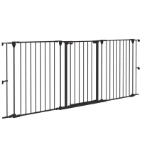 PawHut Poartă pentru Câini cu 3 Panouri și Sistem Dublu de Închidere, Barieră pentru Câini pentru Scări, Uși, Holuri, 206x90 cm, Negru(m-1)