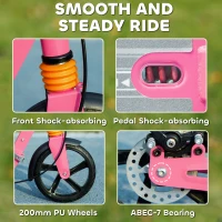AIYAPLAY Kids Scooter with Four-Level Adjustable Handlebar, Dual Brake System, 200mm Wheels, ABEC-7 Bearings, Pink(m-6)