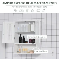 kleankin Armario de Pared para Baño Multiusos con Estante Ajustable Puertas de Listones y Compartimento 60x20x70 cm Blanco(m-5)