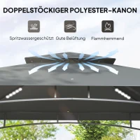 Outsunny Grillpaviljoen met LED-verlichting 240 x 150 x 258 cm Waterafstotend en Vlamvertragend Tuinpaviljoen met Dubbellaagsdak(m-4)
