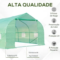 Outsunny Estufa Tipo Túnel de Jardim 600x300x200cm para Cultivo de Plantas Verduras com 8 Janelas e Porta Enroláveis com Zíper Aço Verde(m-4)