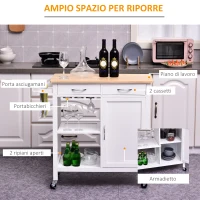 HOMCOM Carrello da Cucina Classico con Cassetti e Ruote in Legno Salvaspazio 89x40x84cm(m-4)