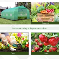 Outsunny Estufa Tipo Túnel de Jardim 600x300x200cm para Cultivo de Plantas Verduras com 8 Janelas e Porta Enroláveis com Zíper Aço Verde(m-7)