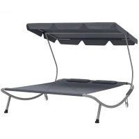 Outsunny Double Outdoor Bed, with Canopy - Light Grey(m-11)