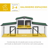 PawHut Coelheira de Madeira Gaiola para Coelhos com Teto Rebatível Escada e Bandeja Amovível para Exterior 197x49x86 cm Cinza(m-4)