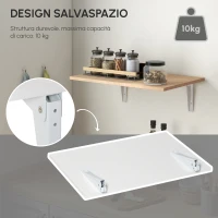 HOMCOM Tavolino a Muro Pieghevole Salvaspazio in MDF e Telaio in Metallo, per Cucina Salotto, Bianco, 60x40x20cm(m-4)