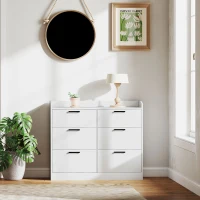 HOMCOM Comodă cu 6 Sertare, Margini Înălțate și Mânere în Formă de U, 110x40x88 cm, Alb(m-8)