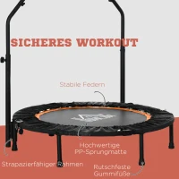 HOMCOM Trampolina Fitnessowa, Składana, Uchwyt Regulowany, Ø102 x 123H cm, do 100 kg, Czarna(m-6)