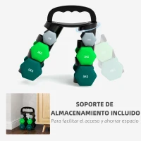 SPORTNOW Juego de Mancuernas 2 x1kg 2 x3kg 2 x5kg con Soporte de Almacenamiento para Ejercicio Entrenamiento Multicolor(m-5)