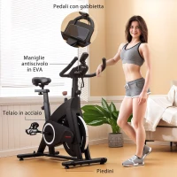 SPORTNOW Cyclette Magnetica con Volano 10 kg, Sedile e Manubrio Regolabili, Monitor LCD, Porta Tablet, Nero(m-9)
