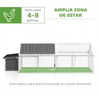 PawHut Gallinero para Exterior de Madera 240x112,5x76 cm con Techo Abatible Corral Puertas con Cerradura y Nido Blanco y Gris(m-4)