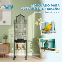 PawHut Jaula para Pájaros con Ruedas Comederos Perchas Columpio y Bandeja Extraíble 50,5x41x163 cm Negro(m-7)