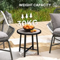 Outsunny Round Small Garden Table, 50.5cm Outdoor Side Table with SPC Tabletop, Metal Frame and Anti-slip Foot Pads for Garden, Balcony, Grey Wood Effect(m-6)