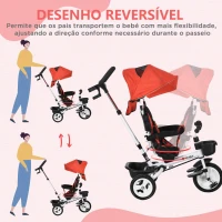HOMCOM Triciclo Evolutivo 2 em 1 para Crianças com Guiador Apoio para os Pés Cinto de Segurança e Cesto 112x50x104 cm  Vermelho(m-6)