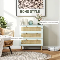 HOMCOM Slaapkamerkast met 3 Laden, Rotan Fronten, Klerenkast voor Gang, Entreegebied, MDF, Lichtblauw(m-5)