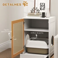 PawHut Móvel Caixa de Areia para Gatos com Compartimento Extraível Rodas e Tapete para Arranhar 57x50x80,5 cm Branco e Madeira(m-6)