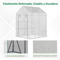 Outsunny Invernadero de Exterior con 2 Estantes Puerta con Cremallera y Marco de Acero 143x143x195 cm Blanco(m-6)