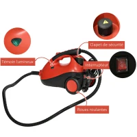 HOMCOM Nettoyeur vapeur 4 bar puissance 2000W avec réservoir d'eau 2L, surface 150 m², 16 accessoires, rouge(m-5)