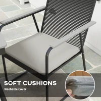 Outsunny 6 Seater Garden Dining Set with Soft Cushions, Rattan Backrest, Rectangular Plastic Top, Garden Furniture Set, Outdoor Dining Table and Chairs for Patio, Balcony, Poolside, Grey(m-4)