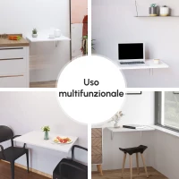 HOMCOM Tavolino a Muro Pieghevole Salvaspazio in MDF e Telaio in Metallo, per Cucina Salotto, Bianco, 60x40x20cm(m-5)