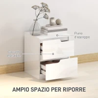 HOMCOM Comodino Moderno in Legno con 2 Cassetti e Design Lucido, 40x40x48 cm, Bianco(m-5)