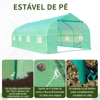 Outsunny Estufa Tipo Túnel de Jardim 600x300x200cm para Cultivo de Plantas Verduras com 8 Janelas e Porta Enroláveis com Zíper Aço Verde(m-5)