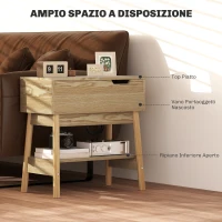 HOMCOM Tavolino da Salotto in Stile Boho con Ripiano a Scomparsa e Ripiano Aperto, in MDF, 30x60x60.5 cm, color Legno(m-5)