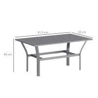 Outsunny Metal Garden Coffee Table, Rectangular Outdoor Side Table with Slatted Tabletop, Foot Pads for Outside, Garden, Balcony, Porch, 91.5 x 55 x 45cm, Dark Grey(m-3)