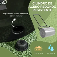 Outsunny Rodillo para Césped de 38L Relleno de Arena o Agua con Mango en U para Jardín Granja Negro(m-4)