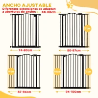 PawHut Puerta para Perros con Ancho Ajustable 76-104 cm Barrera de Seguridad para Perros con 2 Extensiones Negro(m-8)