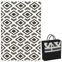 Outsunny Weerbestendig Buitentapijt stevig met draagtas, opvouwbaar Boho-stijl 182 x 274 cm Zwart+Wit(m-10)