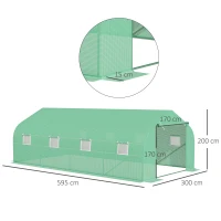 Outsunny Estufa Tipo Túnel de Jardim 600x300x200cm para Cultivo de Plantas Verduras com 8 Janelas e Porta Enroláveis com Zíper Aço Verde(m-3)