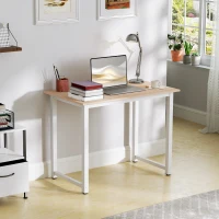 HOMCOM Computer Desk, Writing Table, 100 x 60 x 76cm Workstation for Home Office, Study with Metal Frame, Simple Assembly, White(m-10)