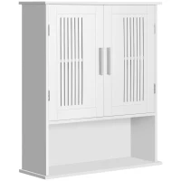 kleankin Armario de Pared para Baño Multiusos con Estante Ajustable Puertas de Listones y Compartimento 60x20x70 cm Blanco(m-10)